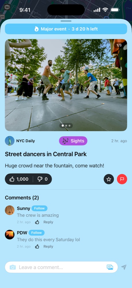 A pin with photos, likes and comments